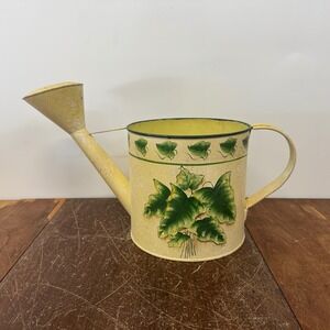 Vintage Metal Watering‎ Can Yellow Green Ivy Leaves Farmhouse Decor Garden